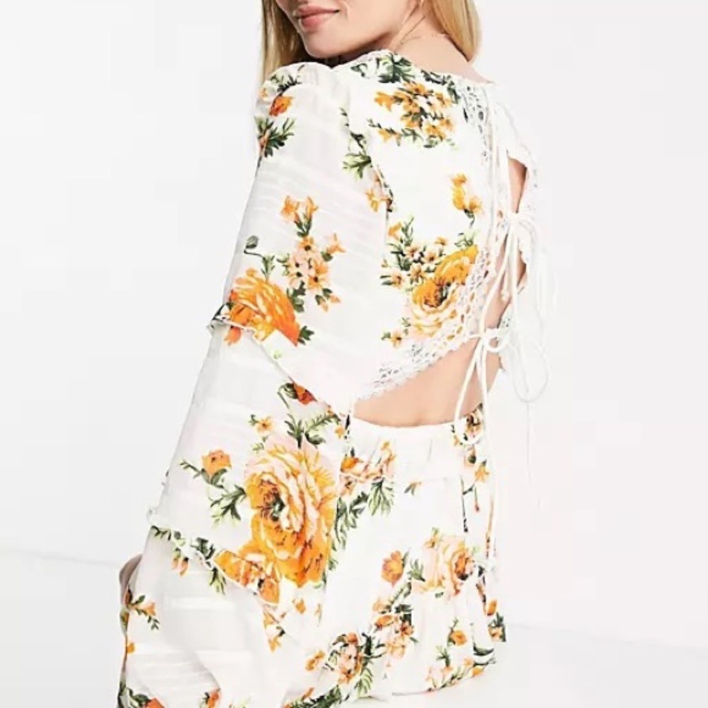 ASOS DESIGN Maternity lace insert tiered mini dress with trim detail floral US 8 - Picture 12 of 13